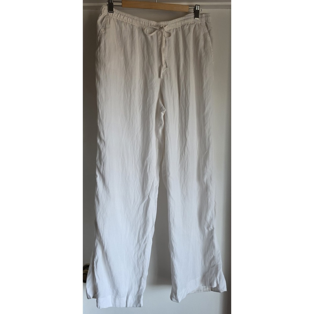Zara Women Pants Size L White Solid Casual Straight Trousers Minimalist